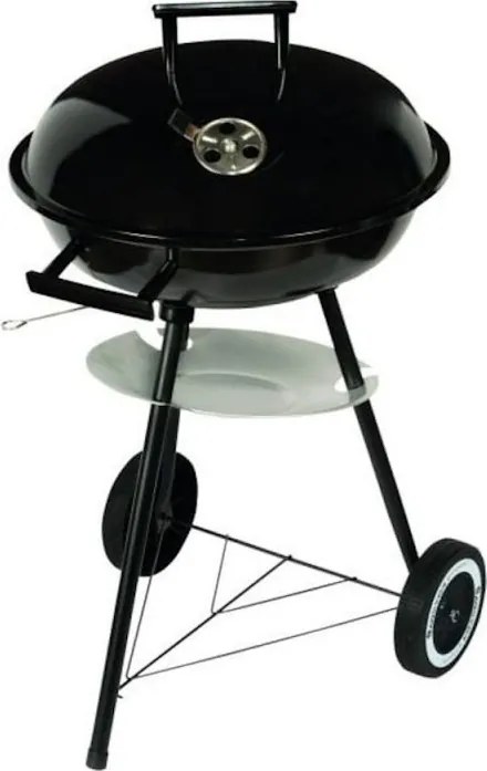 Барбекю на дървени въглища MasterGrill MG913, 42 см, Емайлирана стомана, Дървени дръжки, Долен рафт, 2 колела, Черен/Инокс