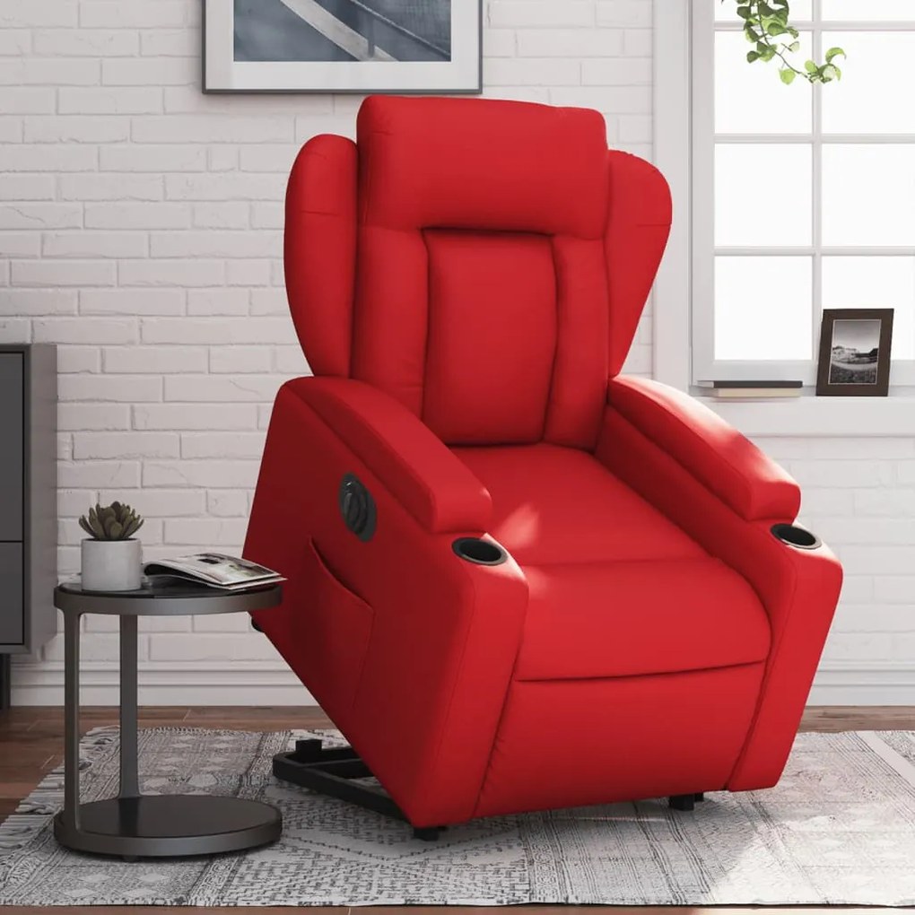 3204563 vidaXL Електрически изправящ реклайнер стол, червен, изкуствена кожа