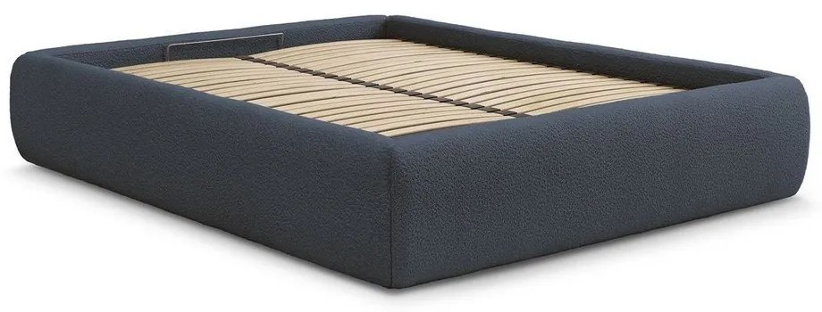 Тъмносиньо тапицирано двойно легло без табла с място за съхранение и включена подматрачна рамка 160x200 cm Inera – Bobochic Paris