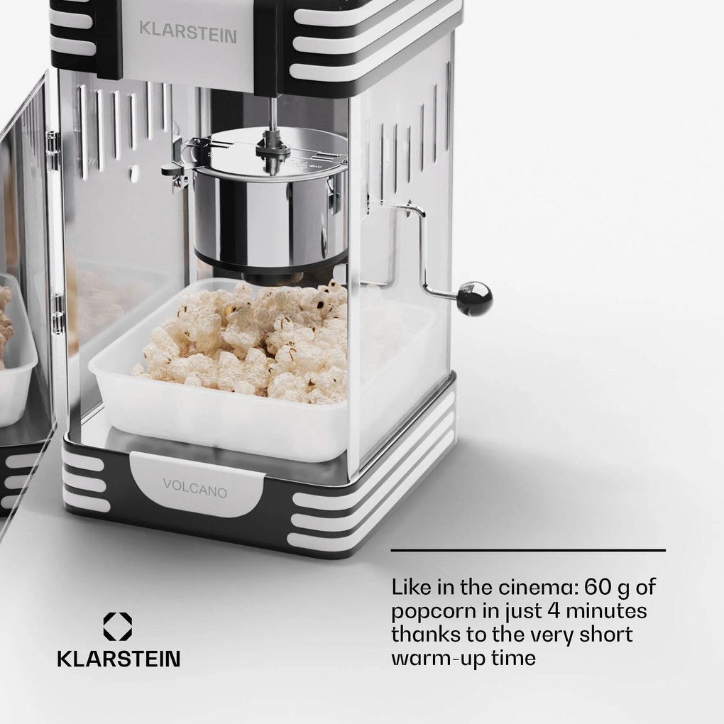 Klarstein Volcano машина за пуканки, 300 W, съд от неръждаема стомана, 60g / 4min Ретро дизайн