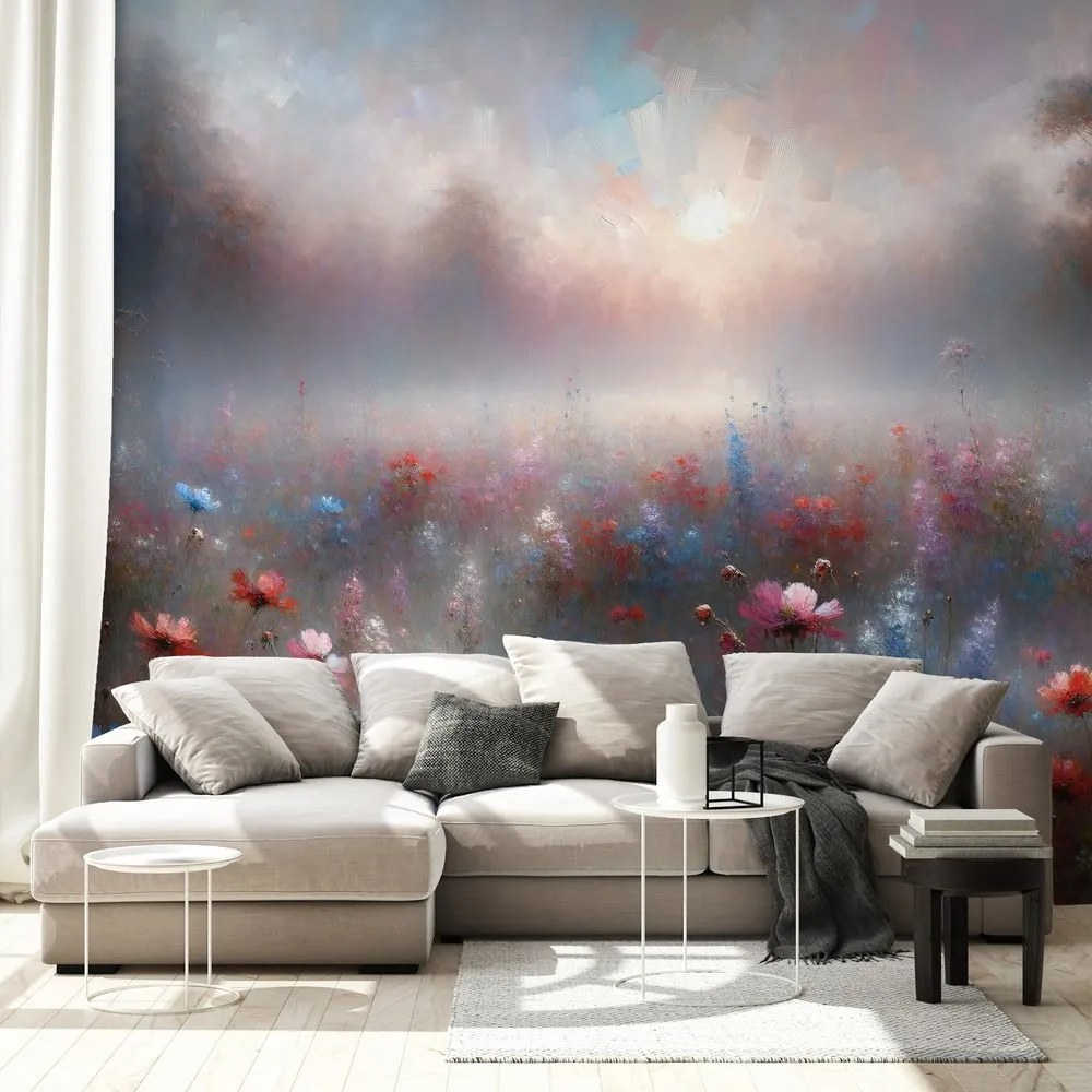 Тапет – Нежни цветя в мъглива мъгла