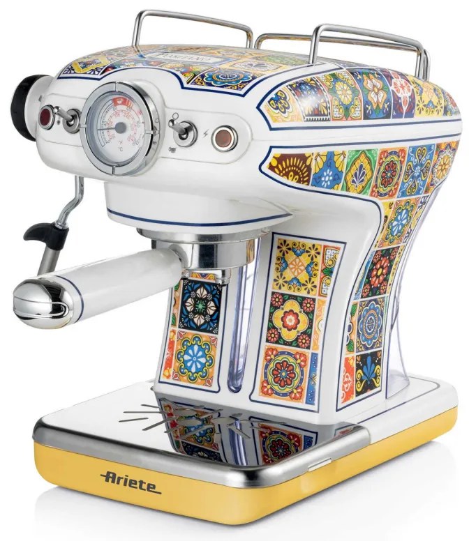 Кафемашина Ariete Positano 1389/1P, 850W, 15 bar, 0.9 л, Стиймър за мляко, Мляно и ESE дози, Бял/жълт