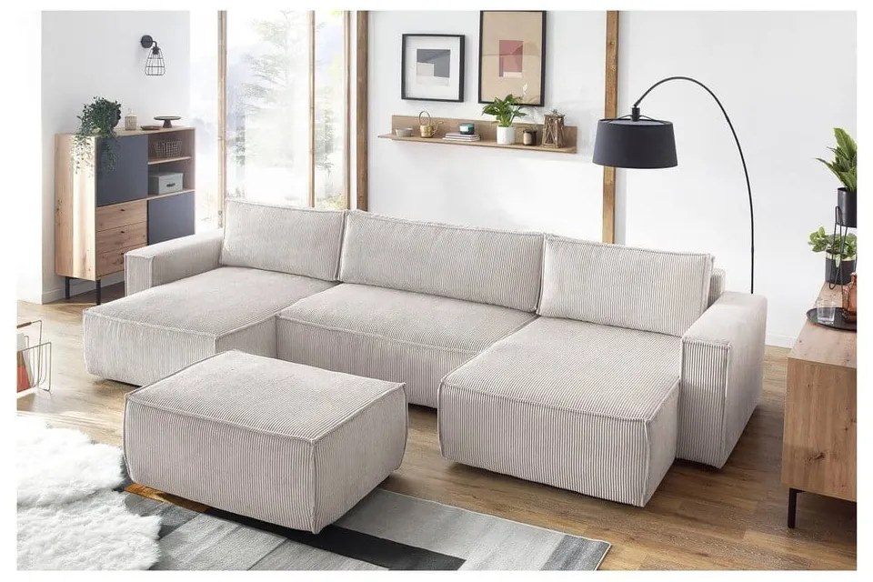 Бежова табуретка от велур Nihad - Bobochic Paris