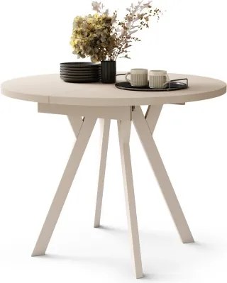 АЛМО Бежово/бежови крака - КРЪГЛА РАЗТЕГАТЕЛНА МАСА С Y-ОБРАЗНИ КРАКА В ЛОФТ/ИНДУСТРИАЛЕН СТИЛ ЗА ХОЛ ИЛИ ТРАПЕЗАРИЯ