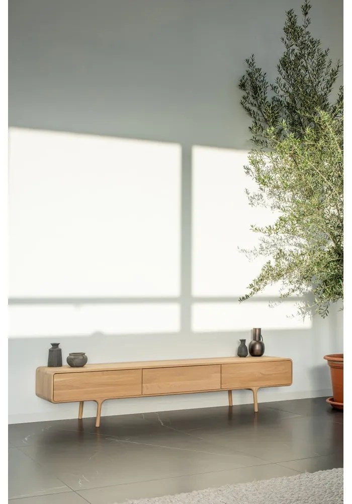 ТВ скрин от масивен дъб с 3 чекмеджета Fawn - Gazzda