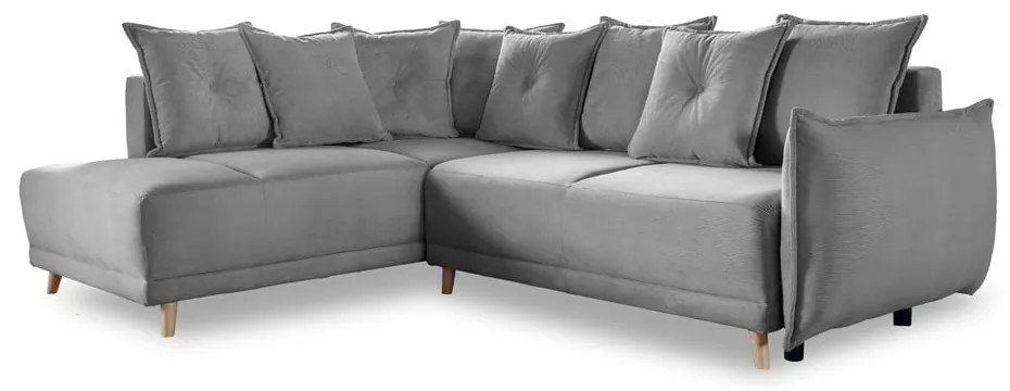 Сив велурен разтегателен диван (ляв ъгъл) Lazy Lukka - Miuform