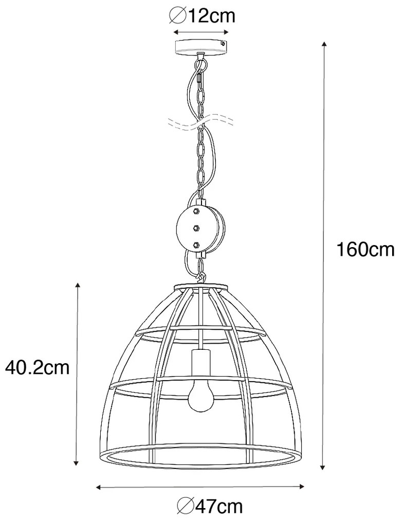 Индустриален висящ аплик тъмно сив с дърво 47 см - Arthur