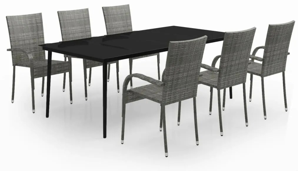 3099411 vidaXL Градински трапезен комплект, 7 части, сиво и черно