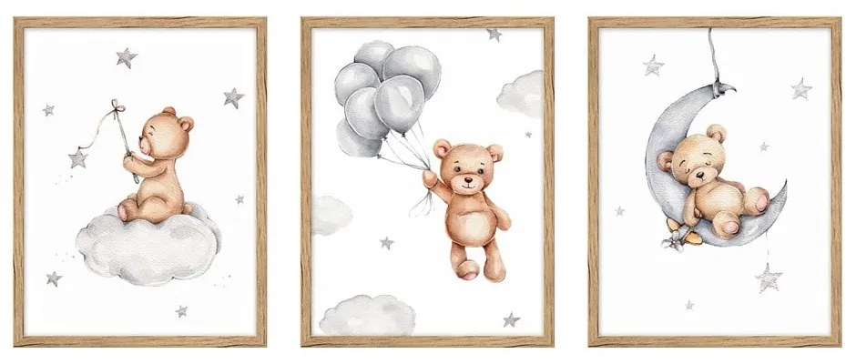 Детски картини в комплект от 3 броя 30x40 cm Teddy Bear