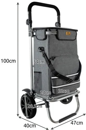 Голяма количка за пазаруване 40 л - сгъваема, с регулируема дръжка
