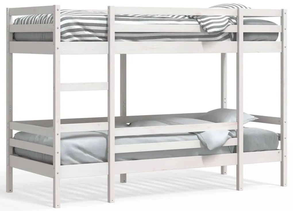 3284222 vidaXL Двуетажно легло без матрак, бял, 90x190 см, борово дърво масив