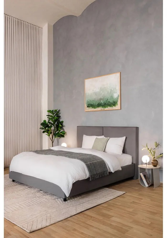 Сиво тапицирано двойно легло с място за съхранение и включена подматрачна рамка 160x200 cm Myra Bold – Bonami Selection
