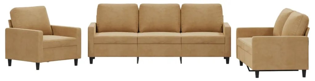 3201483 vidaXL Комплект дивани от 3 части с възглавници, кафяв, кадифе