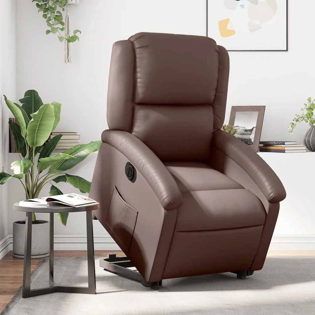 3204242 vidaXL Електрически изправящ реклайнер стол, кафяв, изкуствена кожа