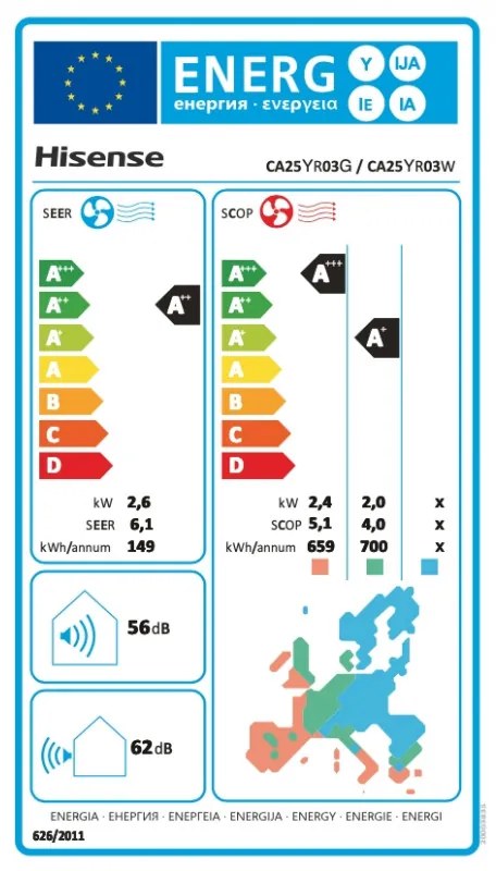 Инверторен климатик Hisense Easy Smart CA25YR03, 9000 BTU, 14 м2, А++, Тиха работа, FreezeProtect до -15°C, Бял