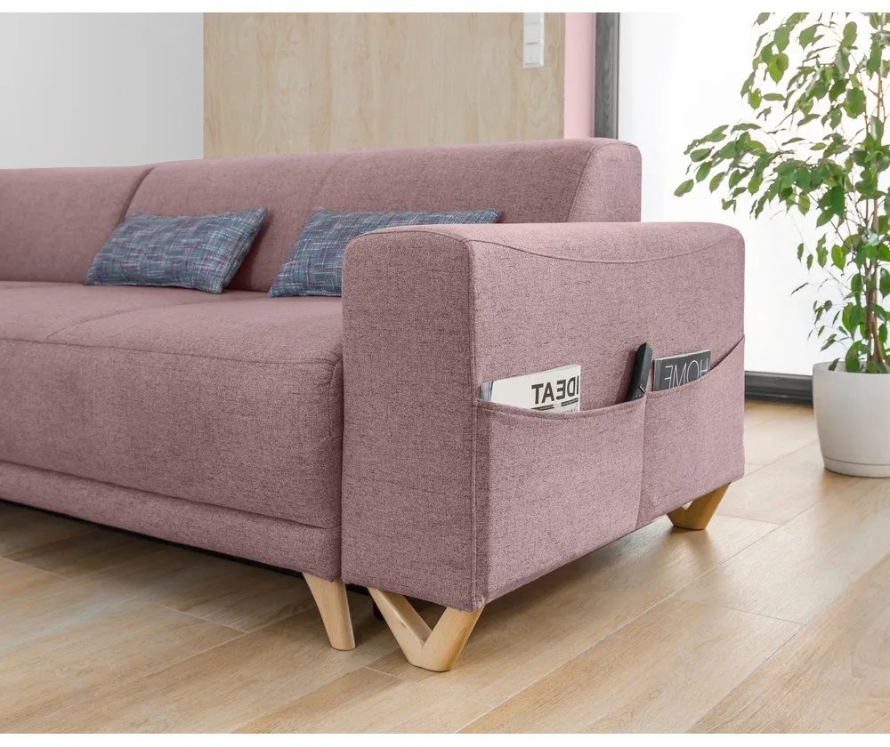 Розов разтегателен/с място за съхранение ъглов диван (ляв ъгъл/L форма) Classy Sophie – Miuform