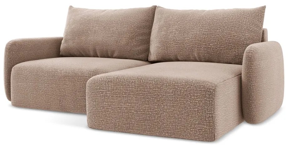 Светлокафяв разтегателен ъглов диван с място за съхранение (десен ъгъл) Kalena – Makamii