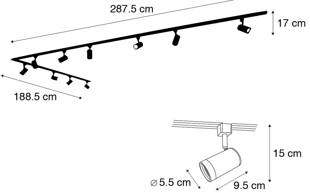 Интелигентна релсова осветителна система с 10 прожектора бяла 1-фазна вкл. 10 Wifi GU10 50mm - Iconic Jeana