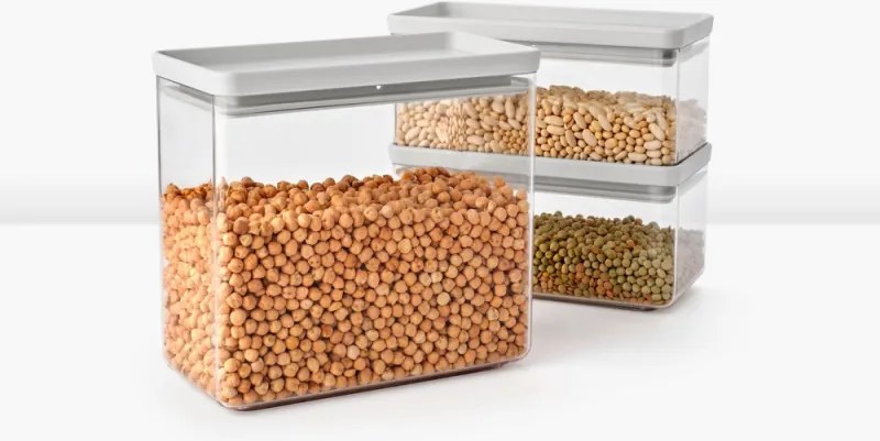 Кутии за съхранение на продукти Brabantia Tasty+ Stackable 1008882, 1.5л/3.5л, Без BPA, Плътно затваряне, Светлосив