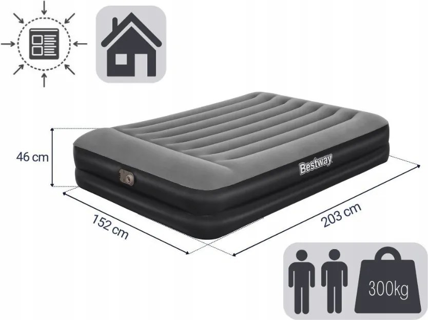 Надуваем матрак за двама 203 x 152 x 46 cm с вградена помпа