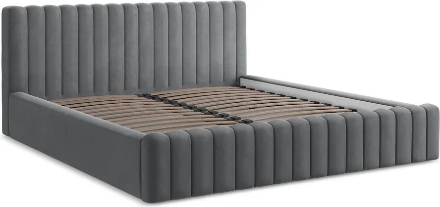 Сиво двойно легло 180x200 cm тапицирано с място за съхранение с включена подматрачна рамка Lemi – Makamii