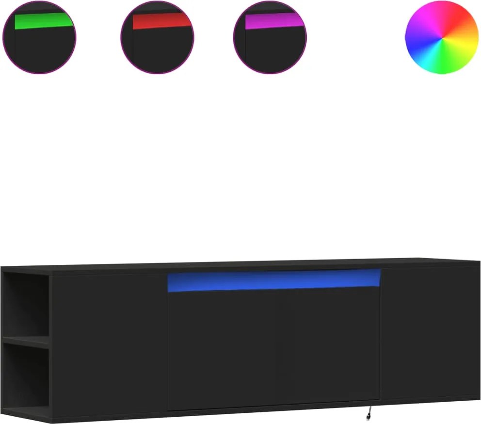 852384 vidaXL Стенен ТВ шкаф с LED осветление, черен, 135x31x39,5 см