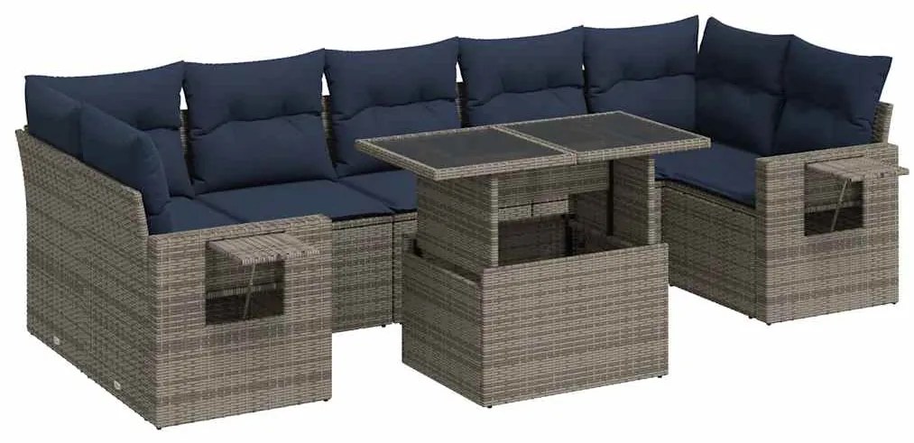 3326442 vidaXL Градински диван с възглавници, 8 части, сив полиратан, акация