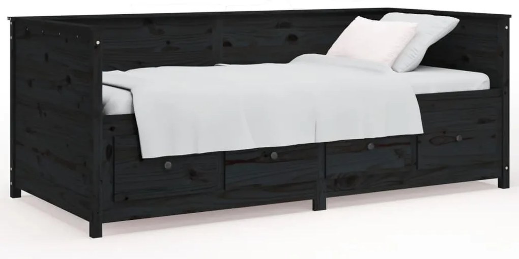 820910 vidaXL Дневно легло, черно, 80x200 см, борово дърво масив