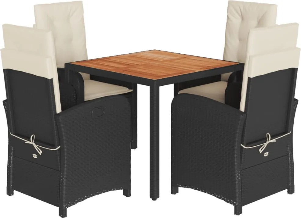 3212223 vidaXL Градински трапезен комплект възглавници 5 части черен полиратан