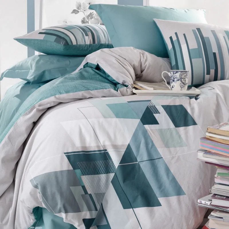 Спален комплект Cotton Box 129CTN2373, 100% памук, З части, Завивка 160х220 см, Чаршаф 160х240 см, Калъфка 50х70 см, Бял/зелен
