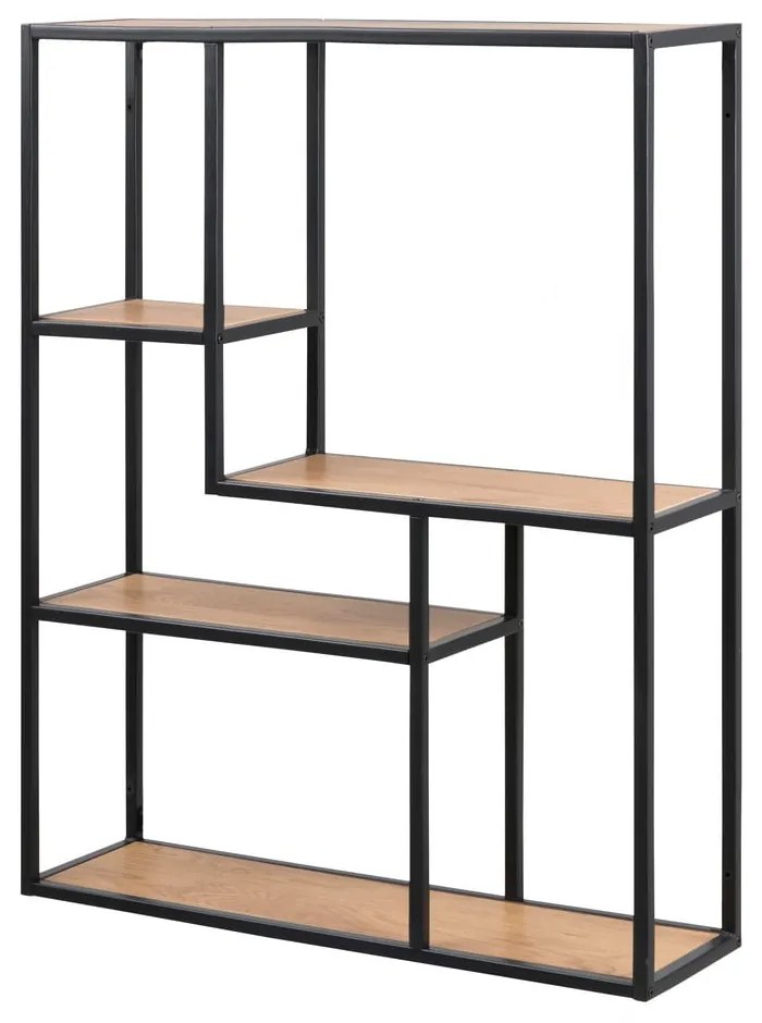 Черна/естествена стенна библиотека от декор от дъб 75x91 cm Seaford – Actona