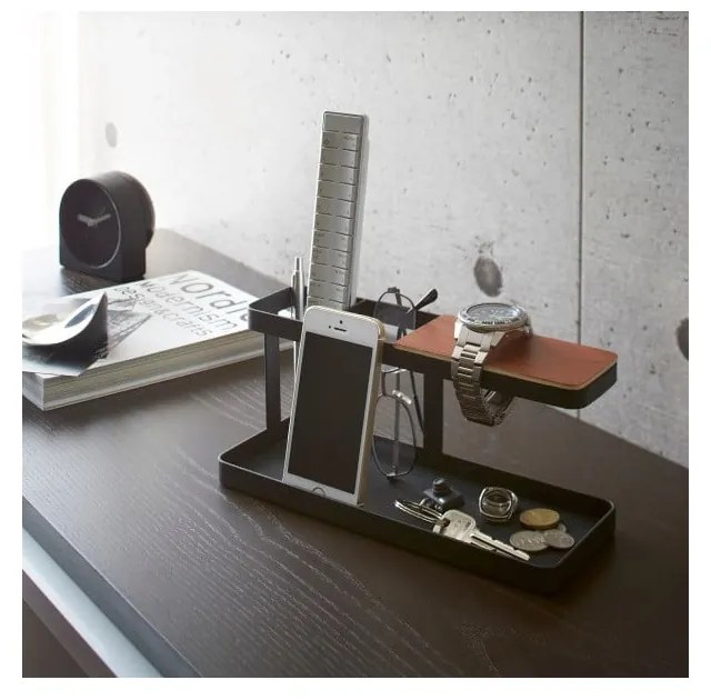 Черна многофункционална стойка с детайли от букова дървесина Desk Bar Tower - YAMAZAKI