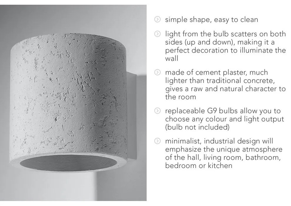 Бетонна стенна лампа Roda - Sollux