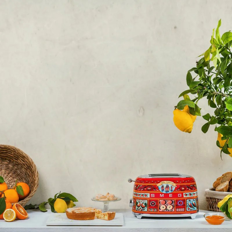 Тостер за хляб SMEG Dolce & Gabbana Sicily is my Love! TSF01DGEU, 950W, 2 филии, 6 нива, Тавичка за трохи, Вграден кабел, Неръждаема стомана, Многоцветен