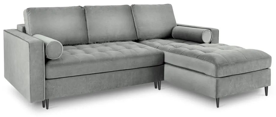 Светлосиво кадифено ъглово канапе, десен ъгъл Santo - Milo Casa