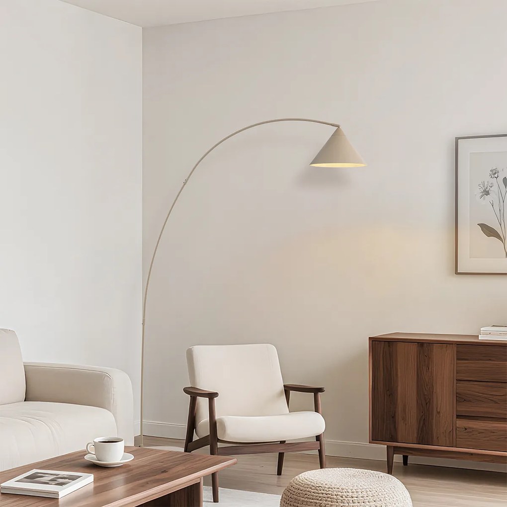 Ретро подова лампа бежова с бял интериор - Triangolo