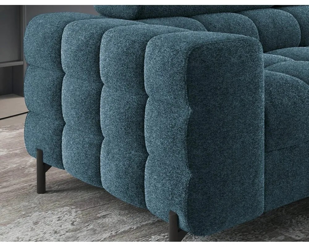 Син разтегателен ъглов диван с място за съхранение от букле (десен ъгъл L форма) Ferucce – ELTAP