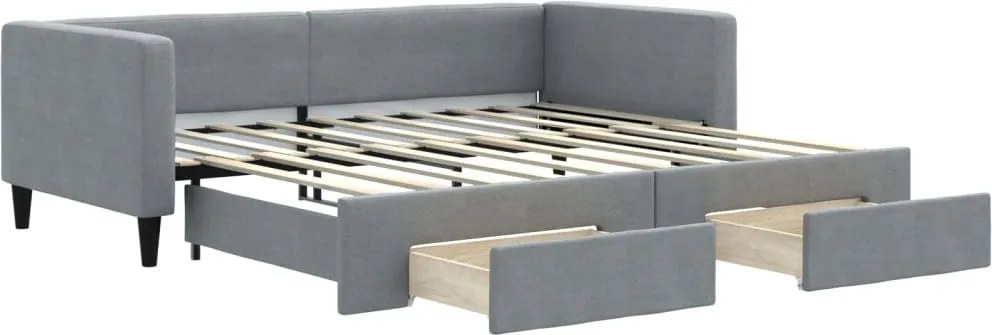 3196624 vidaXL Канапе с изтеглящо легло и чекмеджета светлосиво 90x190 см плат