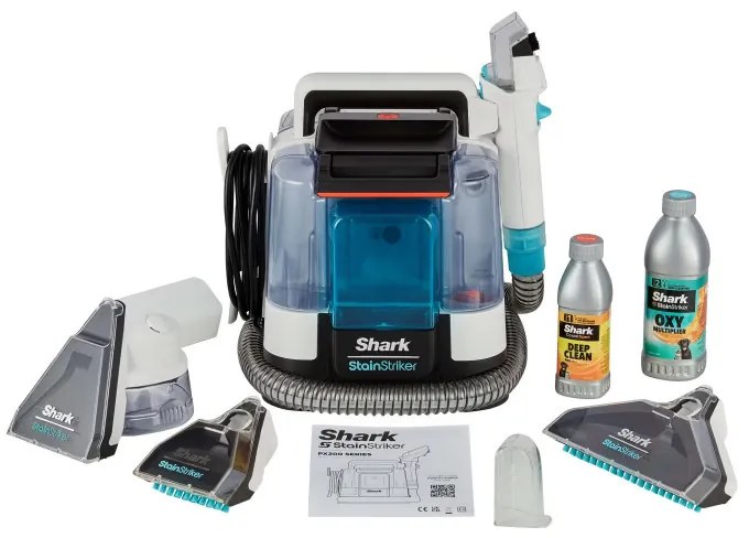 Прахосмукачка за петна Shark StainStriker PX200EUT, 450W, 0.72 л, Преносима, Гъвкав маркуч, 5 приставки, Бял