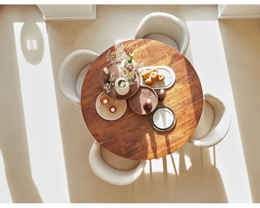 Кафява кръгла трапезна маса с акациев плот ø 140 cm Quenza – Light & Living