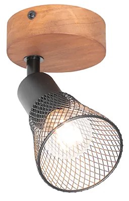 Индустриален прожектор черен с дърво - Kristina