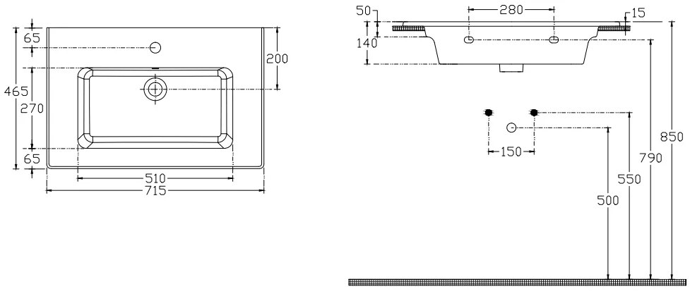 мивка Flat Bianco Ceramica-Дължина : 71,5 см.