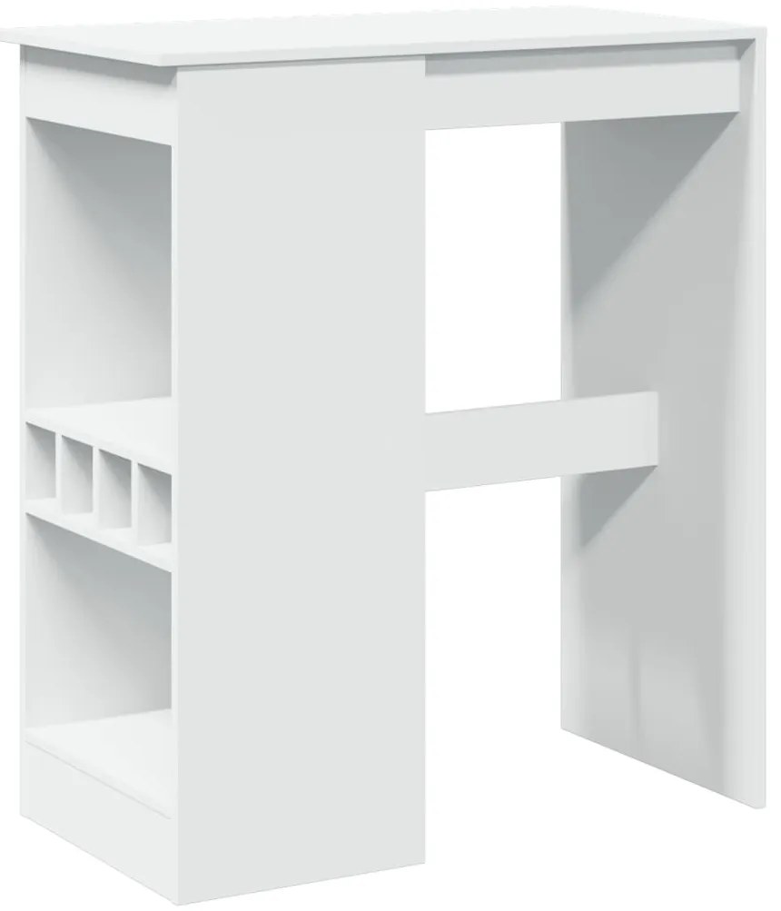 854337 vidaXL Бар маса с рафтове, бяла, 90x47,5x103,5 см, инженерно дърво