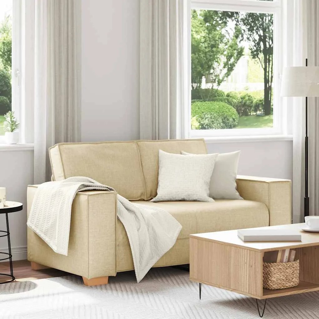 4104977 vidaXL Двуместен диван, кремав, 120 см, плат
