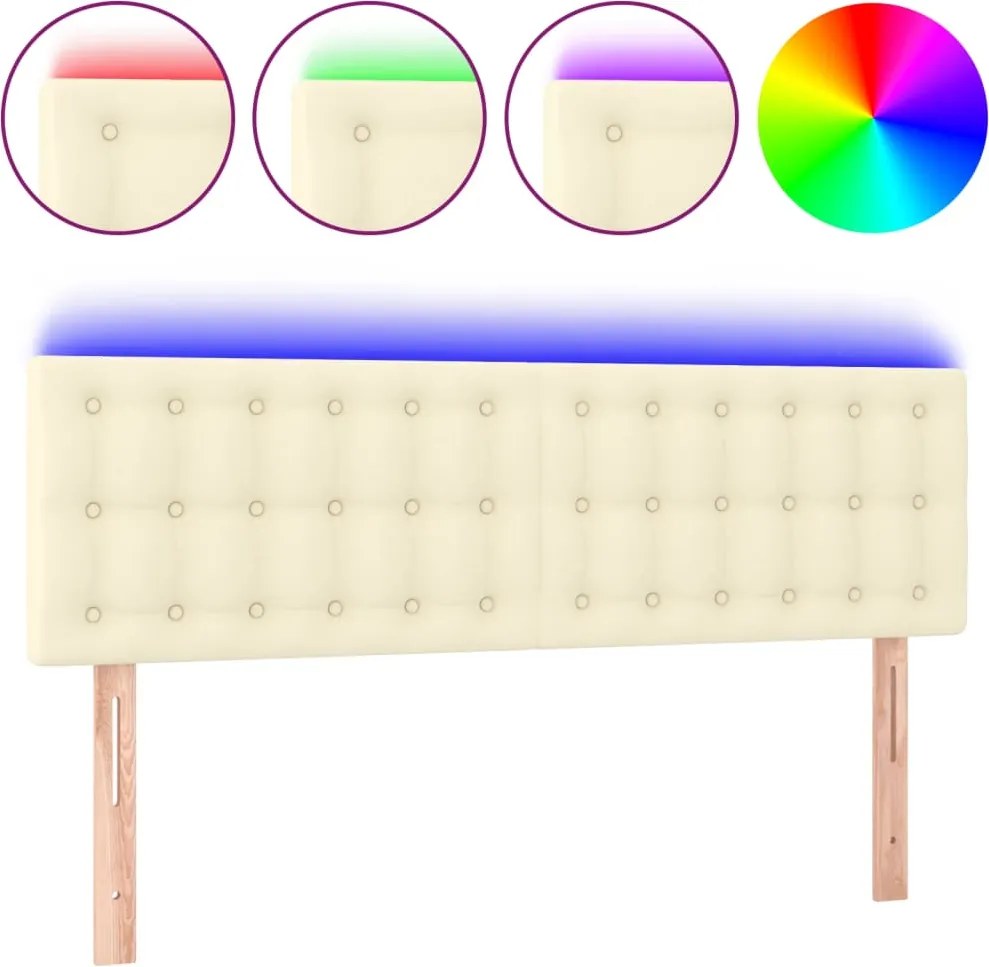 3121704 vidaXL LED Горна табла за легло, кремава, 144x5x78/88 см