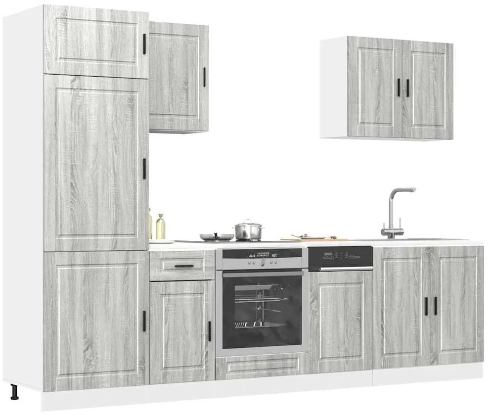 3314787 vidaXL Комплект кухненски шкафове, 7 части, "Porto", сив, инженерно дърво сонома