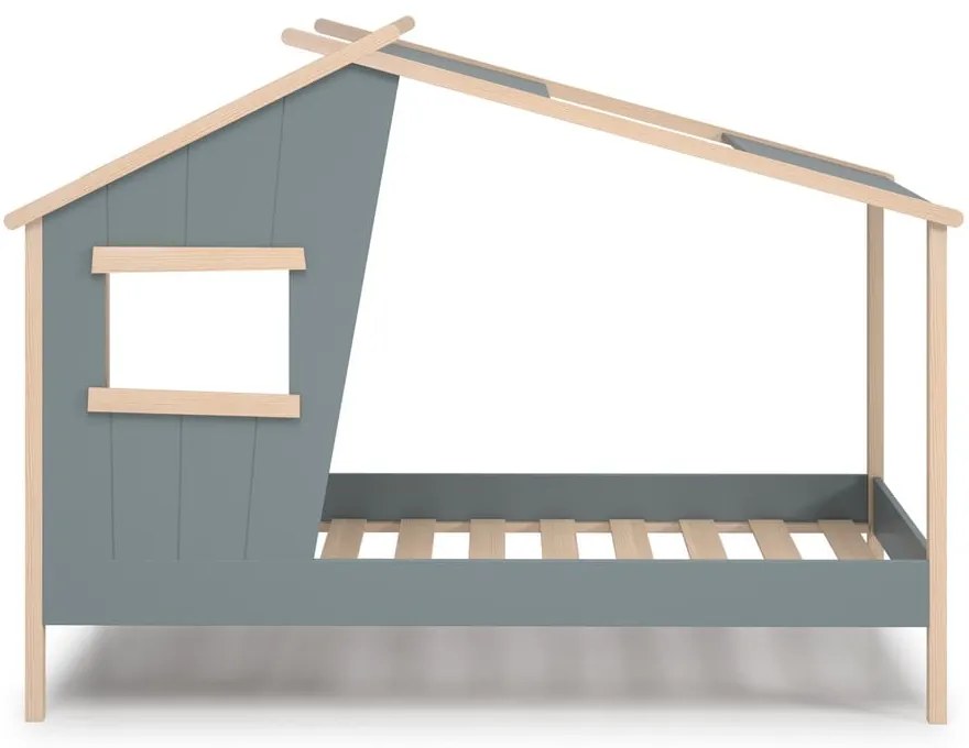 Къща детско легло сиво-зелено 90x190 cm от масивен бор с включена подматрачна рамка Luba – Marckeric