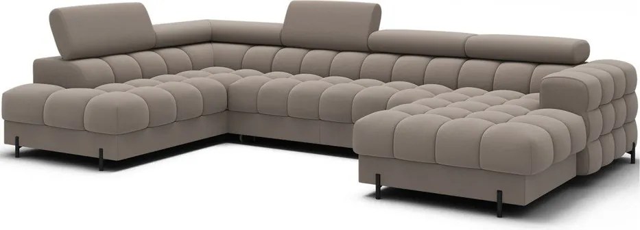 Светлокафяв кадифен разтегателен ъглов диван (ляв ъгъл U форма) Feraria – ELTAP