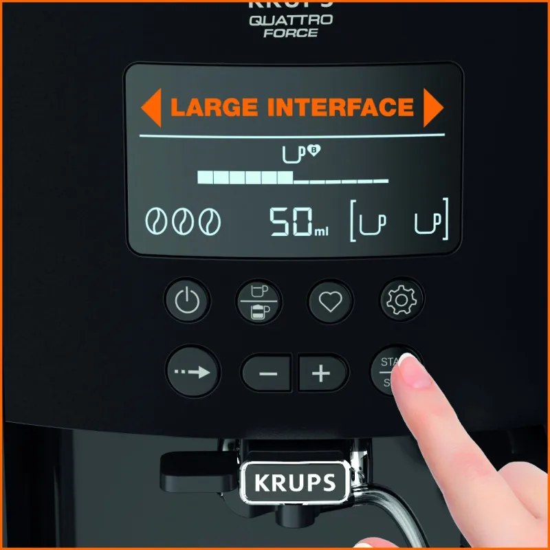 Кафеавтомат Krups Arabica Latte EA819E10, 1450W, 15 bar, 1.7 l, LCD, 5 програми, 3 функции, 3 настройки за темп. и аромат, Milk Comfort / One Touch Cappuccino, Черен