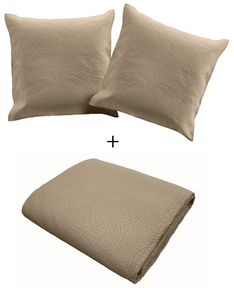 Светлокафяво комплект шалте и калъфка за възглавница от микрофибър 240x260 cm Romane – douceur d'intérieur